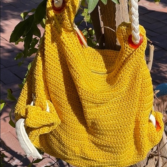 THE SAK~Hobo Crochet Handbag Purse Bag Rope Strap~AUBERRY~Yellow Saffron - Picture 1 of 9